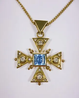 Unusual Clogau 9ct Rose & Yellow Gold Topaz Maltese Cross Pendant • £595