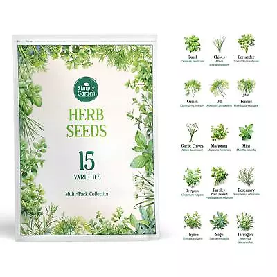 Herb Seed Pack 15 Varieties Grow Your Own Plants  Mint Chives Basil Coriander • £8.49