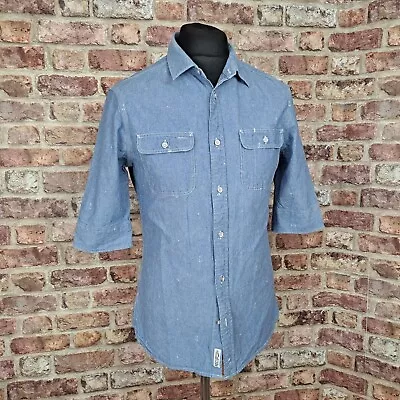 AllSaints Denim Shirt Naval Chambray Mens Medium Half Sleeve Light Blue • £20