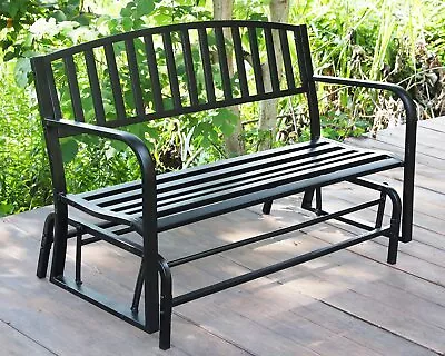2-Person Patio Glider Bench Outdoor Garden Bench Metal Swing Rocking Chair Black • $130.79