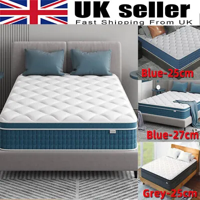 25cm/27cm Memory Foam Mattress Sprung 3ft Single 4ft6 Double 5ft King 6ft S King • £99.99