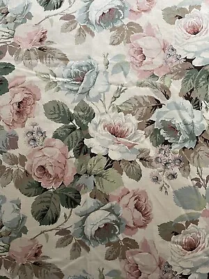 Vintage SANDERSON Chelsea CURTAIN FABRIC  White Pink Blue  Roses Floral 5M  • £45