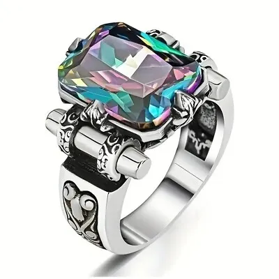 925 Sterling Silver Rainbow Mystical Fire Topaz Wedding Engagement Ring Size 8 • $15.74