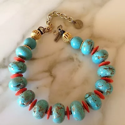 MASHA ARCHER SINGLE STRAND Necklace Of Turquoise Colored Magnesite  Rondelles • $425