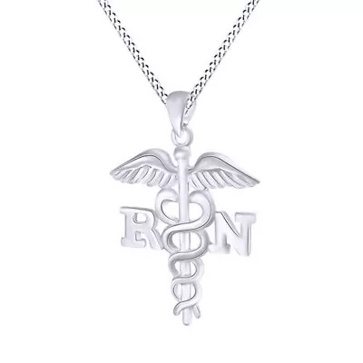 14k Gold Plated Sterling Silver RN Nurse Symbol Pendant Necklace • $44.27