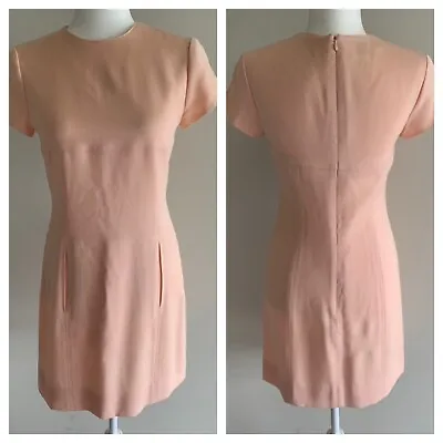 Oscar De La Renta Vintage 100% Wool Tailored Lined Shift Dress Pockets Pink Sz 4 • $15.20