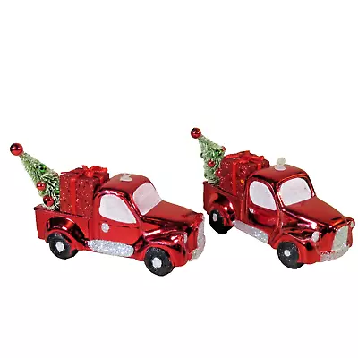 Christmas Farmhouse Red Vintage Truck Christmas Tree Ornaments Decor Set Of 2 • $16