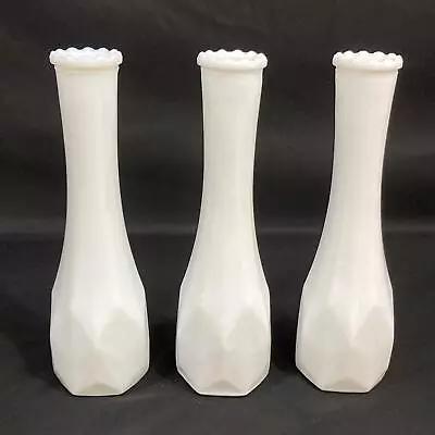 Lot Of 3 Vintage EO Brody Co Hexagon Milk Glass White Bud Vase 8.75in • $14.99