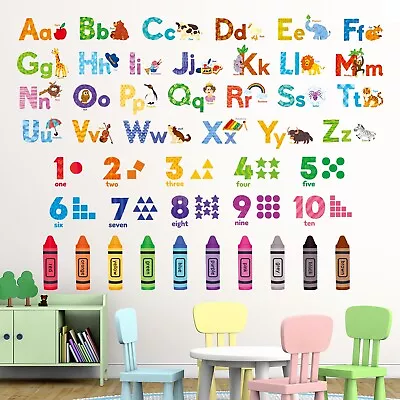 Decowall DS-8044 Animal Alphabet Number Colour Wall Stickers Decal Nursery Kids • £14.99