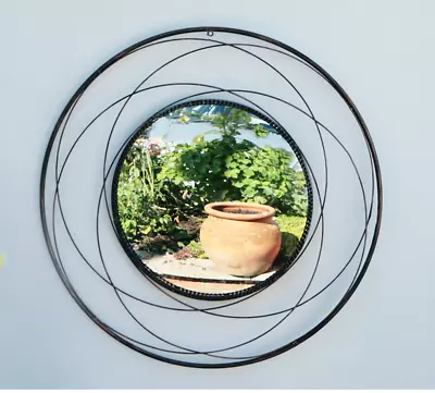 Round Metal Garden Mirror Orbital Decorative Patio Outdoors 2ft 3in By Reflect • £52.98