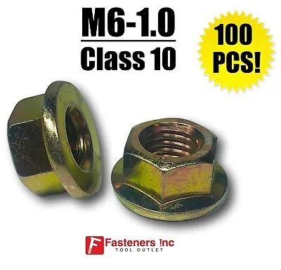 (QTY 100) M6-1.0 Metric Hex Flange Nuts Class 10 (Grade 8) Zinc Yellow  • $15.99