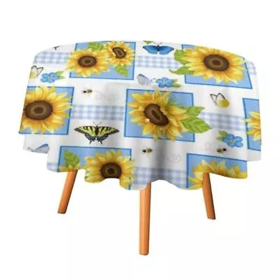 Spring Round Tablecloth Sunflower 60in Butterfly Checkered 60x60in Blue • $30.87