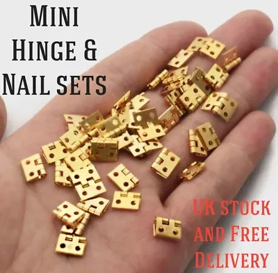 £4.45 • Buy 20pcs Mini Brass Plated Hinge & 80 Nails Jewellery Cigar Box Hinges Doll House