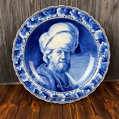 Royal Delft The Netherlands Rembrandt Portrait Plate Ceramics Porcelain Blue • $680