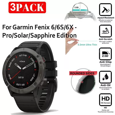 $10.99 • Buy 3XTempered Glass Screen Protector For Garmin Fenix 6/6S/6X-Pro And Sapphire Edit