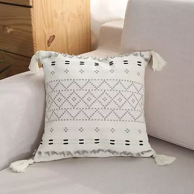 Moroccan Boho Decorative Throw Pillow Cover 18X18  Super Soft Woven Comfy Tufted • $0.01