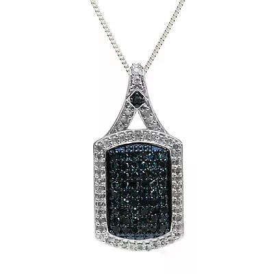 $204.99 • Buy 2.90Ct Round Blue Sapphire Diamond Dog Tag Pendant Necklace 14k White Gold Over