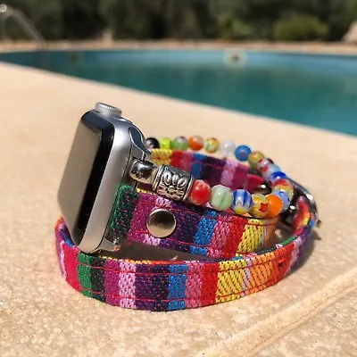 Handmade Smartwatch Apple Fitbit Band Ethnic Multi Wrap Strap Bracelet Women • $88.52