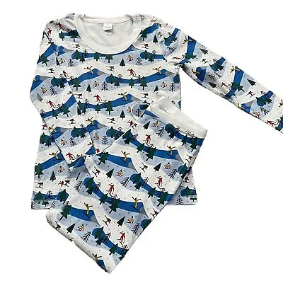 Hanna Anderson Large Women’s Organic Cotton Pajama Set Snow Skiers Top & Pants • $34.87