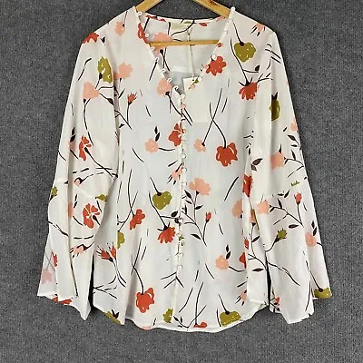 NEW Zulu & Zephyr Button Up Shirt Womens 10 / Small White Red Blouse Sheer • $39.97