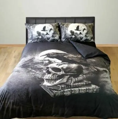 £39.99 • Buy Alchemy Poes Raven Bird Black Gothic Skull Moon Double Duvet Cover Bedding Set