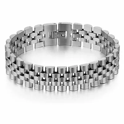 Men's Stainless Steel Watch Band Style Cuff Bangle Link Chain Bracelet Wristband • $12.99