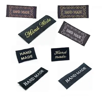 Fabric Labels Hand Made Sew On Garment Clothing Craft DIY Tags Black Gold Brown • £1.50
