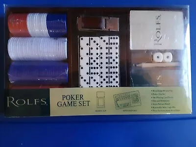 Rolf Poker Game Set : Cards Chips Money Clip Mini Craps Mat Cherry Wood Box • $6.99