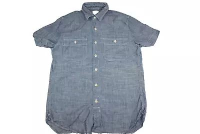 J Crew Mens Chambray Shirt Button Up Short Sleeve Blue Cotton Size SMALL • $19