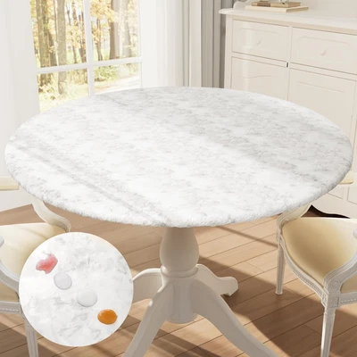 $22.49 • Buy Round Table Cloth Cover, Elastic Fitted Flannel Backed Vinyl Tablecloths For 36 