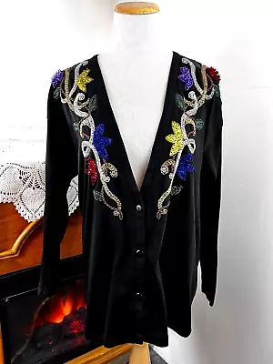 I B Diffusion 100% Cotton Black Beaded Cardigan ~ Small • $50