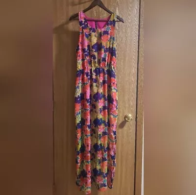 W118 By Walter Baker Colorful Floral Chiffon Summer Maxi Dress Size Medium  • $35