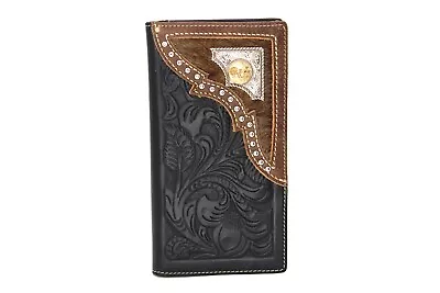 Western Bifold Wallet Black Checbook Genuine Leather Prayer Wallet Studs • $35.99