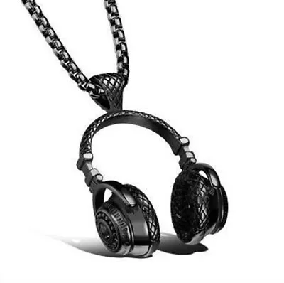 Men's Stainless Steel Music Headset DJ Headphone Pendant Biker Necklace + Chain❀ • $2.61