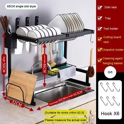 Plates Bowls Cups DISH Drying Rack Single Sink Stainless Steel Tray Hangers • $87.99