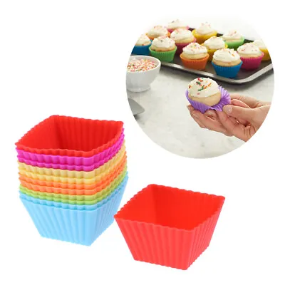 $6.87 • Buy 12pcs Cupcake Liner Mold Square Silicone Baking Cups