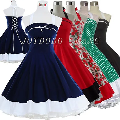 Vintage 50s 60s Swing Retro Rockabilly Dress Polka Dot Print Floral Party Dress  • $24.99