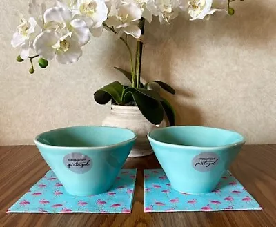 2 Primogero Portugal Handcrafted Bowls Aqua Turquoise Soup Cereal Dessert  New! • $19