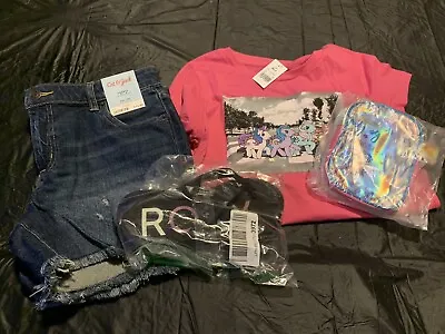 Girls Mixed Lot  New Shorts My Little Pony Shirt Bag And Roxy Flip Flops New  • $28.99