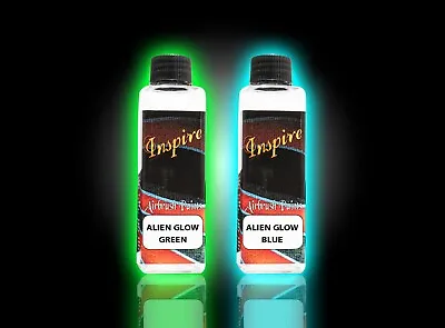 INSPIRE AIRBRUSH 100ml OF ALIEN GLOW GREEN PAINT GLOW IN THE DARK • £9.90