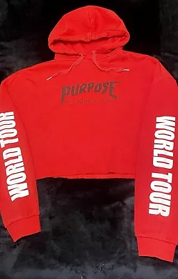 Justin Bieber Purpose World Tour Red Cropped Hoodie Sweatshirt H&M Divided Sz M • $24.99