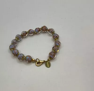 Vintage Murano Glass Bead Bracelet Blue Copper Tones 7” • $34.99