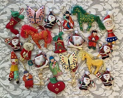 $24.99 • Buy Lot Of 24 Flat Satin Sequin Christmas Ornaments Wide Variety Kitschy Asian