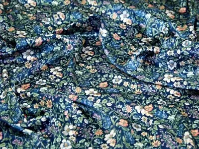 Liberty London Rachel Meadow Belgravia Silk Satin Fabric Teal Blue - Per Metre • £53.99