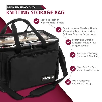 Black Knitting Storage Bag Wool Tote Crochet Hook Needles Accessories Organiser  • £17.94