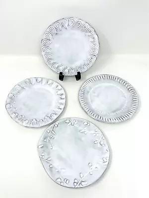 Set Of 4 Vietri INCANTO Embossed White & Gray Assorted Canapé Plates 6.25” Italy • $96