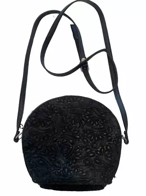 Purse Suede Leather Crossbody Embossed Floral Made In Italy  *Flaw* • £15.42