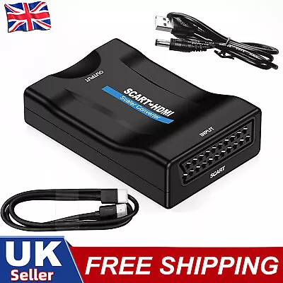 SCART To HDMI Converter Composite Audio Video Scaler With HDMI Cable AV Adapter • £7.99