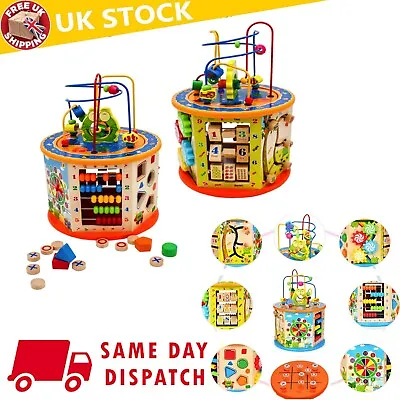 8 In 1 Wooden Activity Cube Kids Educational Multipurpose Baby Learning Toys UK • £24.70