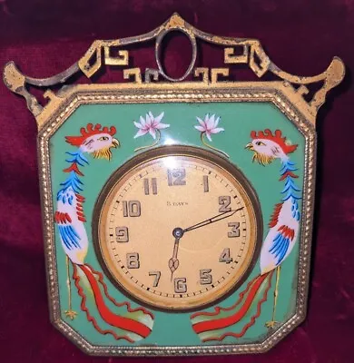 Rare Swiss Pryor Antique Desk/Travel Clock Enamel Asian Themed Roosters • $225